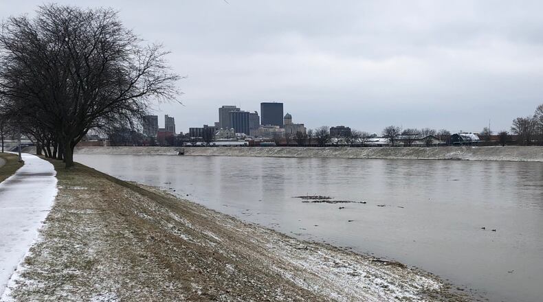 The Great Miami River south of downtown Dayton was six feet above normal stage for this time of year on Thursday, Jan. 24, 2019. JEREMY P. KELLEY / STAFF