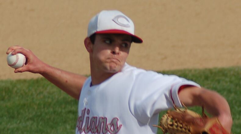 Carlisle’s Adam Goodpaster delivers a pitch during Wednesday’s Division III sectional final against Brookville at Northmont. CONTRIBUTED PHOTO BY JOHN CUMMINGS