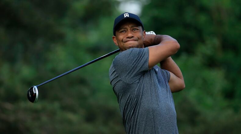 DUBLIN, OHIO - MAY 29: Tiger Woods hits his tee shot on the second hole during the Pro -Am of The Memorial Tournament presented by Nationwide at Muirfield Village Golf Club on May 29, 2019 in Dublin, Ohio. (Photo by Andy Lyons/Getty Images)