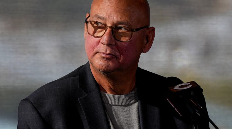 Cincinnati Reds new manager Terry Francona listens during a baseball press conference Monday, Oct. 7, 2024, in Cincinnati. (AP Photo/Jeff Dean)