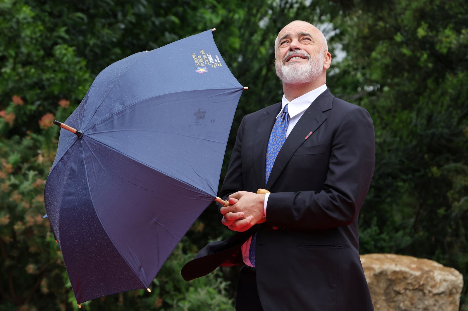 Albanian Prime Minister Edi Rama waits to welcome the leaders of 47 European countries and organizations, ahead of a summit where will discuss security, defense and democratic standards against the backdrop of Russia's war on Ukraine, in Tirana, Albania, Friday, May 16, 2025. (AP Photo/Vlasov Sulaj)