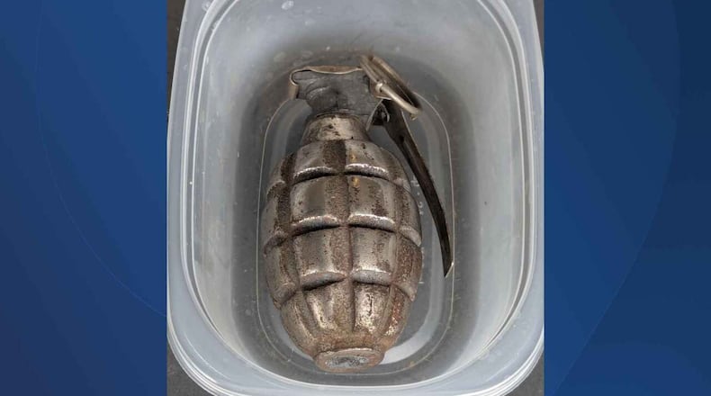 The Warren County Sheriff's Office was contacted by a woman after she discovered a grenade belonging to her late husband, according to a social media post by the Butler County Sheriff's Office. PHOTO BY BUTLER COUNTY SHERIFF'S OFFICE