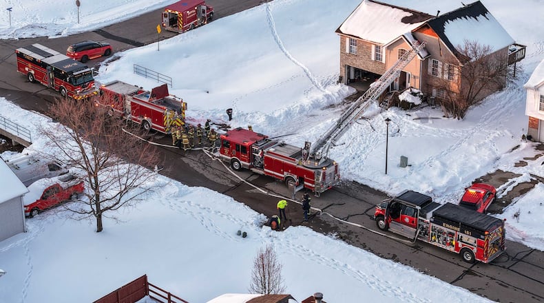 Emergency crews fight a fire in a house in the 700 block of W. Aberdeen Drive in Trenton on Feb. 4, 2026. NICK GRAHAM, STAFF