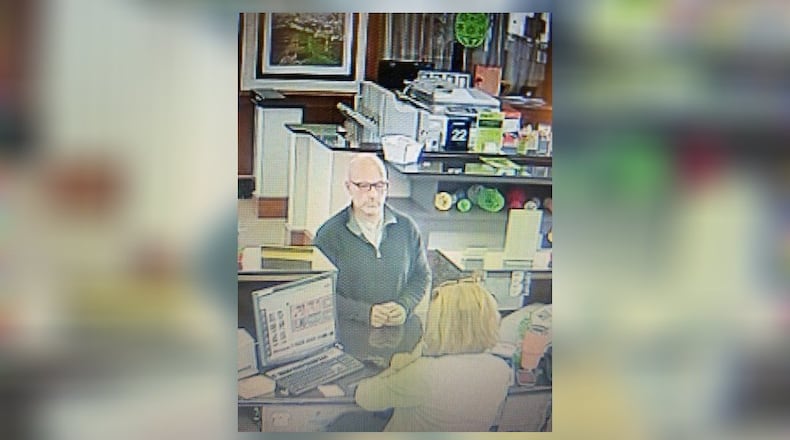 Franklin police have identified the suspect in the robbery of the Union Savings Bank on East Second Street on Friday afternoon. Police are searching for Bascum Lloyd Hall, 50, of Wilmington. Anyone with any information should contact call Franklin police at 937-746-2882 or the 1TIP hotline at 937-743-1TIP (1847). CONTRIBUTED