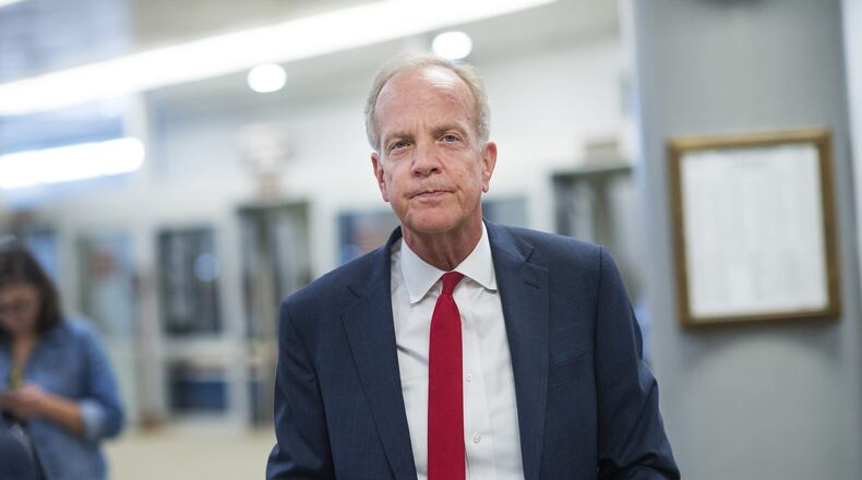 Sen. Jerry Moran, R-Kan., makes his way to a vote on Sept. 28, 2016 in the Capitol before the Senate passed a 10-week continuing resolution to fund the government. (Tom Williams/Congressional Quarterly/Newscom/Zuma Press/TNS)