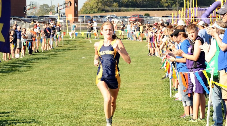 Oakwood sophomore Elizabeth Vaughn won the Bellbrook Invitational cross-country meet Saturday with a 47-second victory. GREG BILLING / CONTRIBUTED