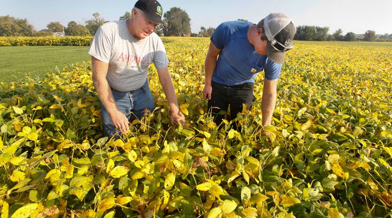 Dale Seim and his son Scott on their Perry Twp. farm in Montgomery County. CHRIS STEWART / STAFF