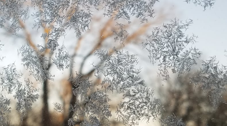 Candie Takacs of Kettering took photo on March 4, a frosty morning at her home in Kettering. She says, “The ice crystals were on my husband's truck window, so beautiful! The soft brown color on one side of the photo is a mirrored reflection of trees in our backyard.”