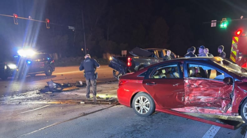 A 17-year-old West Chester boy who was reportedly going 113 mph on Interstate 75 fled from Ohio State Highway Patrol troopers, resulting in a chase that ended in a crash at Austin Boulevard and Wood Road in Miami Twp. early Thursday, Oct. 16, 2025. The teen was medically cleared before being booked in the Butler County Juvenile Detention Center, according to the Ohio State Highway Patrol. No other injuries were reported. Photo courtesy the Miami Valley Fire District.