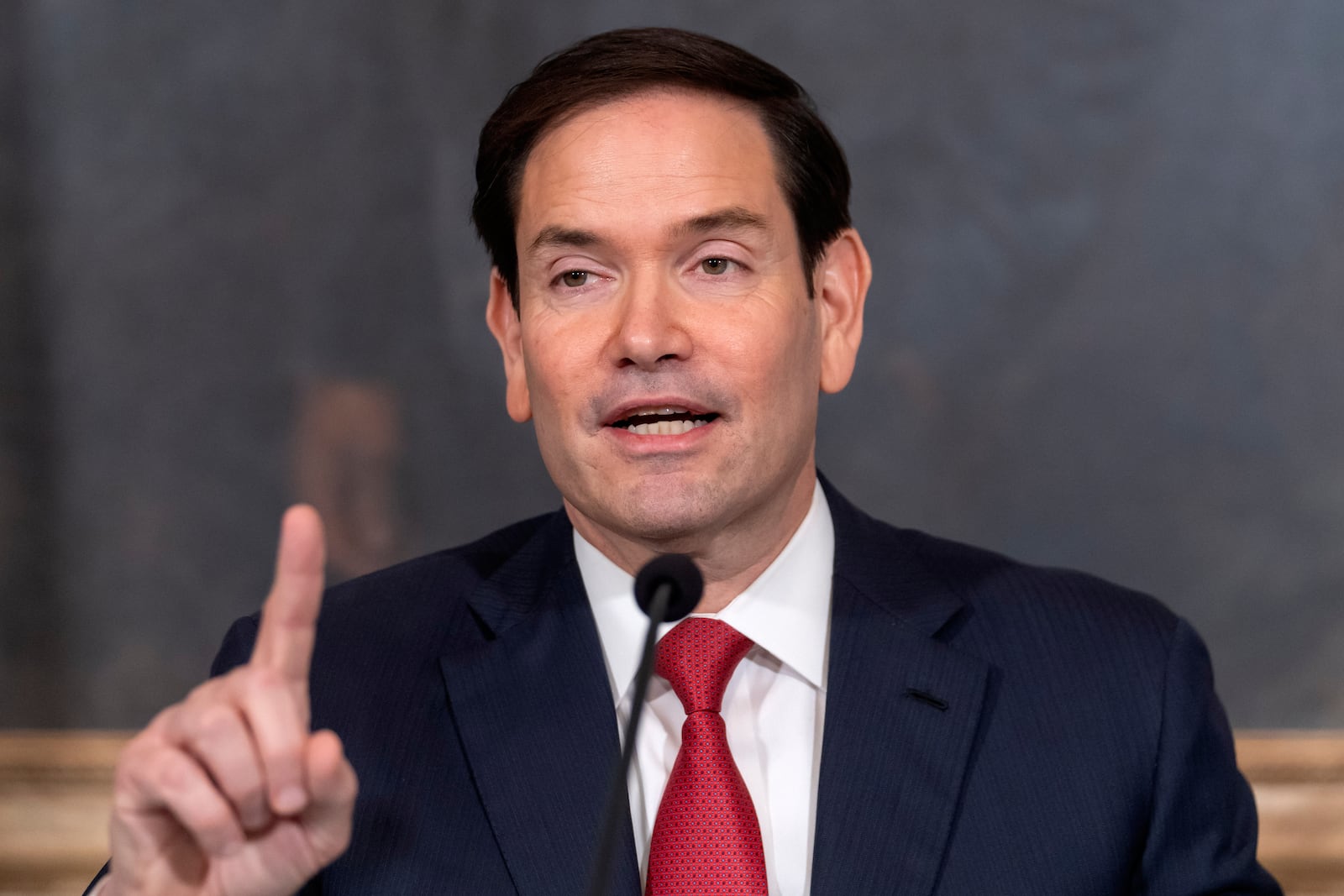 Secretary of State Marco Rubio speaks during a signing ceremony for a peace agreement between Rwanda and the Democratic Republic of the Congo at the State Department, Friday, June 27, 2025, in Washington. (AP Photo/Mark Schiefelbein).