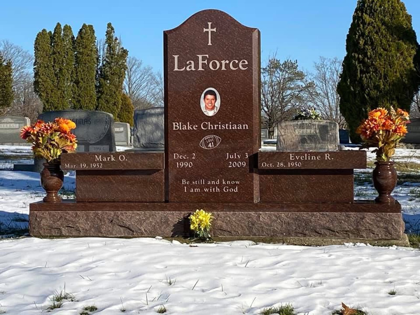 Blake LaForce’s grave at Dayton Memorial Park on N. Dixie Drive. One day, his mom and dad will rest on both sides of him. CONTRIBUTED PHOTO