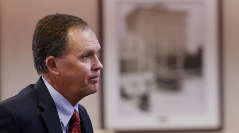 Butler County Auditor Roger Reynolds (pictured) appeared for arraignment on criminal charges in front of visiting Judge Daniel Hogan in Butler County Common Pleas Court Thursday, Feb. 24, 2022 in Hamilton. Reynolds pleaded not guilty to all charges including bribery, two counts of unlawful interest in a public contract and misdemeanor charges of unlawful use of authority and conflict of interest. The charges stem from allegations that Reynolds used his public office to further his own interests. NICK GRAHAM/STAFF