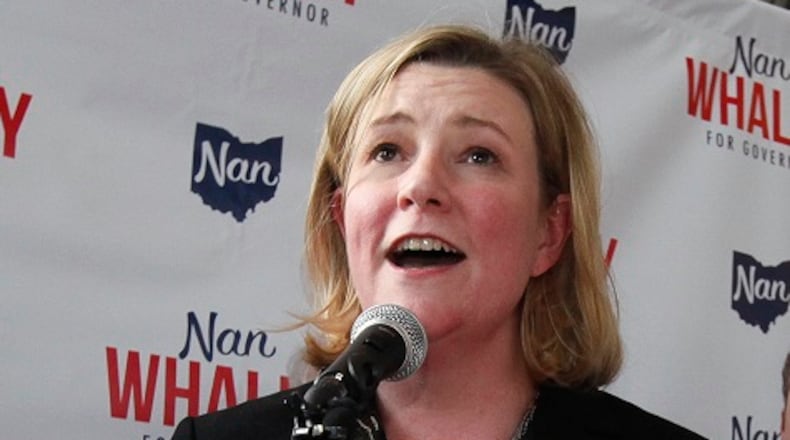 Dayton Mayor Nan Whaley, a Democrat, announces she is running for Ohio governor in front of a crowd of supporters at Warped Wing Brewery Monday, May 8, 2017. CHRIS STEWART / STAFF