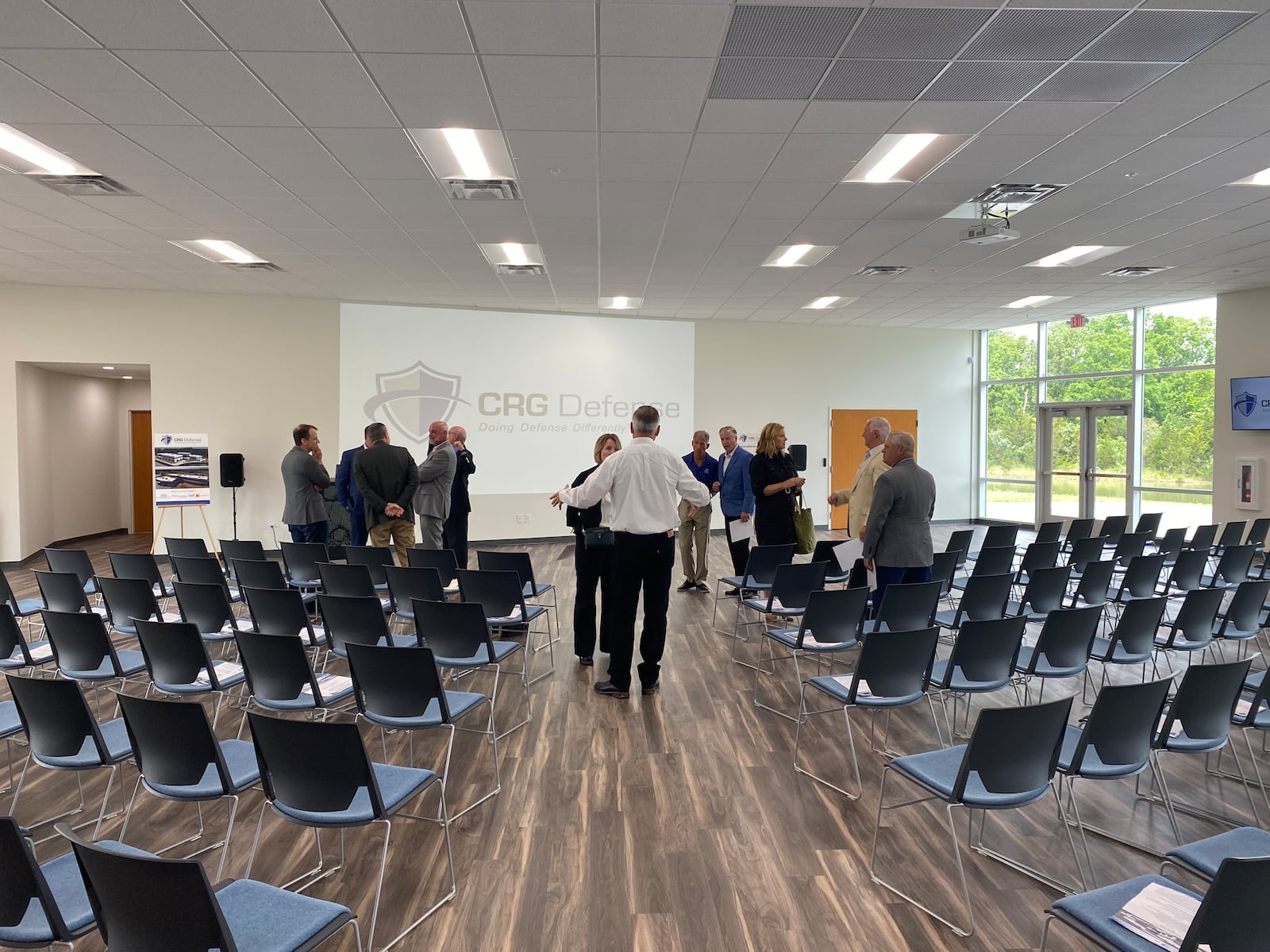 CRG Defense held a ribbon-cutting ceremony for its new 25,763-square-foot headquarters at 8789 Washington Church Road in Miami Twp. on Tuesday, July 15. The two-story facility includes 19,673 square feet of office space and 6,090 square feet of community space, designed to support collaboration and innovation. ERIC SCHWARTZBERG/STAFF