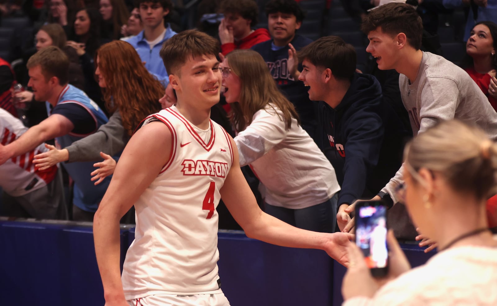Dayton's Jordan Derkack leaves the court after a victory against Fordham on Wednesday, Dec. 31, 2025, at UD Arena. David Jablonski/Staff