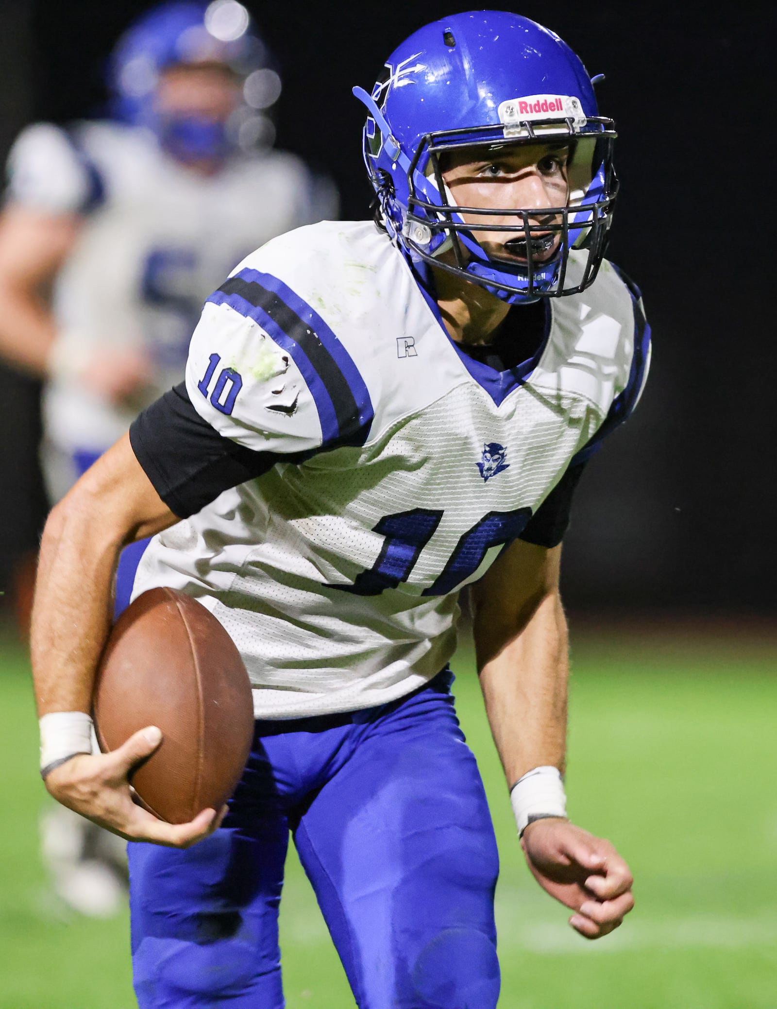 Brookville junior quarterback Jayden Resor runs during a Southwestern Buckeye League game against Oakwood on Friday, Oct. 3  at Mack Hummon Stadium. BRYANT BILLING / STAFF