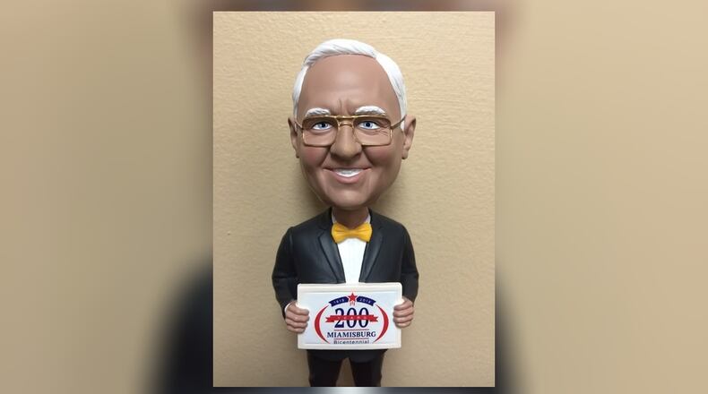The sale of bobbleheads like this one of longtime Miamisburg Mayor Dick Church Jr. help raise funds for the city’s bicentennial celebration set for occur throughout 2018. CONTRIBUTED