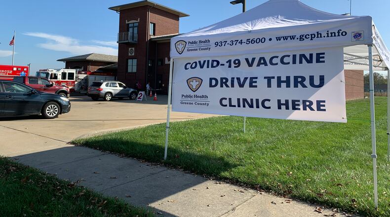 Outside a Greene County Public Health vaccine clinic at the Fairborn fire station on Commerce Center Blvd on Oct. 13. LONDON BISHOP/STAFF