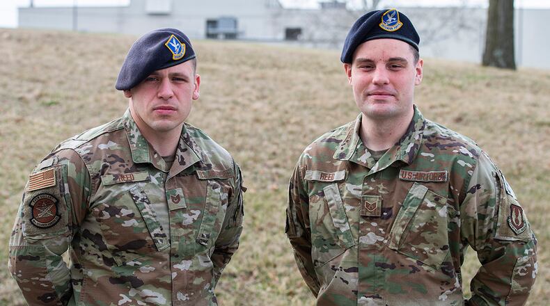 Tech. Sgt. Michael Reed (left) and Staff. Sgt. Jacob Reed, brothers assigned to the 88th Security Forces Squadron, have been stationed at Wright-Patterson Air Force Base together since 2015. U.S. AIR FORCE PHOTO/WESLEY FARNSWORTH