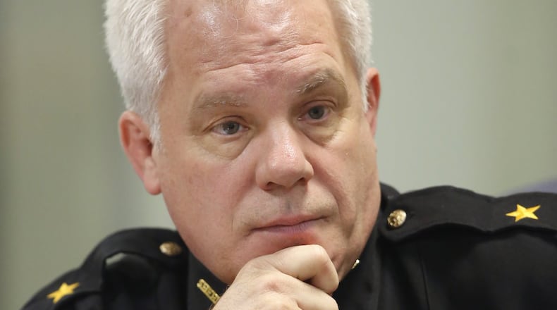 Montgomery County Sheriff Phil Plummer. Sheriff Plummer visited Cox Media Group to speak with news editors and producers about crime trends. TY GREENLEES / STAFF