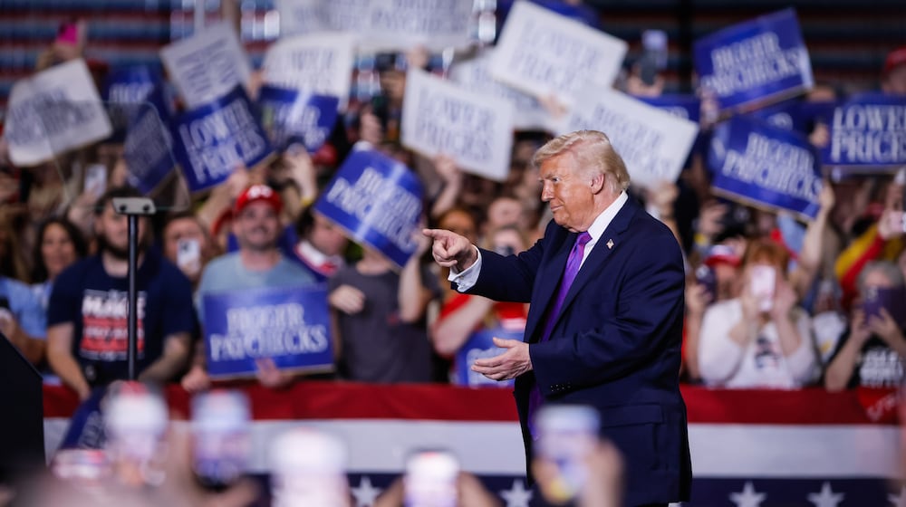 President Donald Trump addresses a crowd at a rally at Hebron, Kentucky on March 11, 2026. STAFF PHOTO/NICK GRAHAM