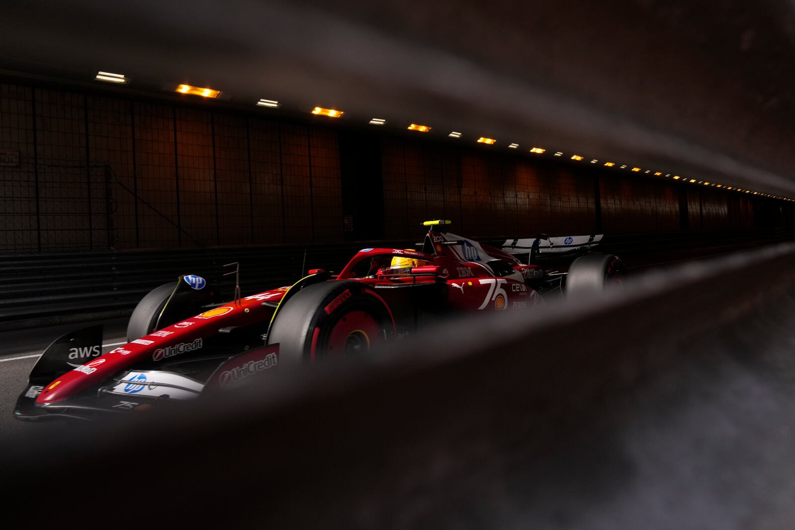 Ferrari driver Lewis Hamilton of Britain steers his car during the second free practice ahead of the Formula One Monaco Grand Prix race at the Monaco racetrack in Monaco, Friday, May 23, 2025. (AP Photo/Manu Fernandez)
