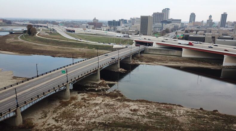 An aerial view of the Third Street Bridge. It will close for construction starting Jan. 2, 2020. STAFF/CHUCK HAMLIN