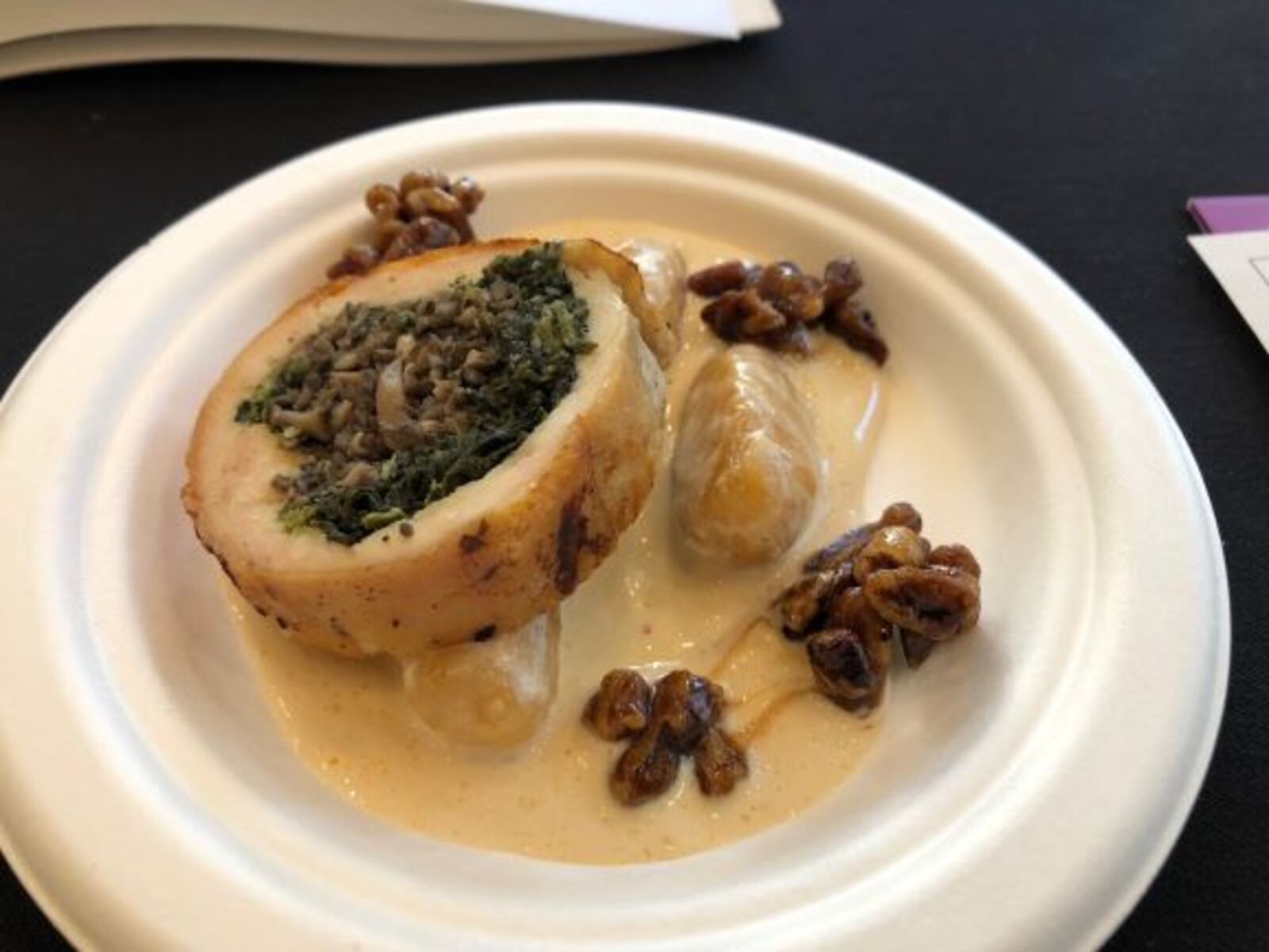Chris Alexander's Mushroom and Spinach Chicken Roulade with Sweet Potato Gnocchi and a Chipotle Cream Sauce. MARK FISHER/STAFF