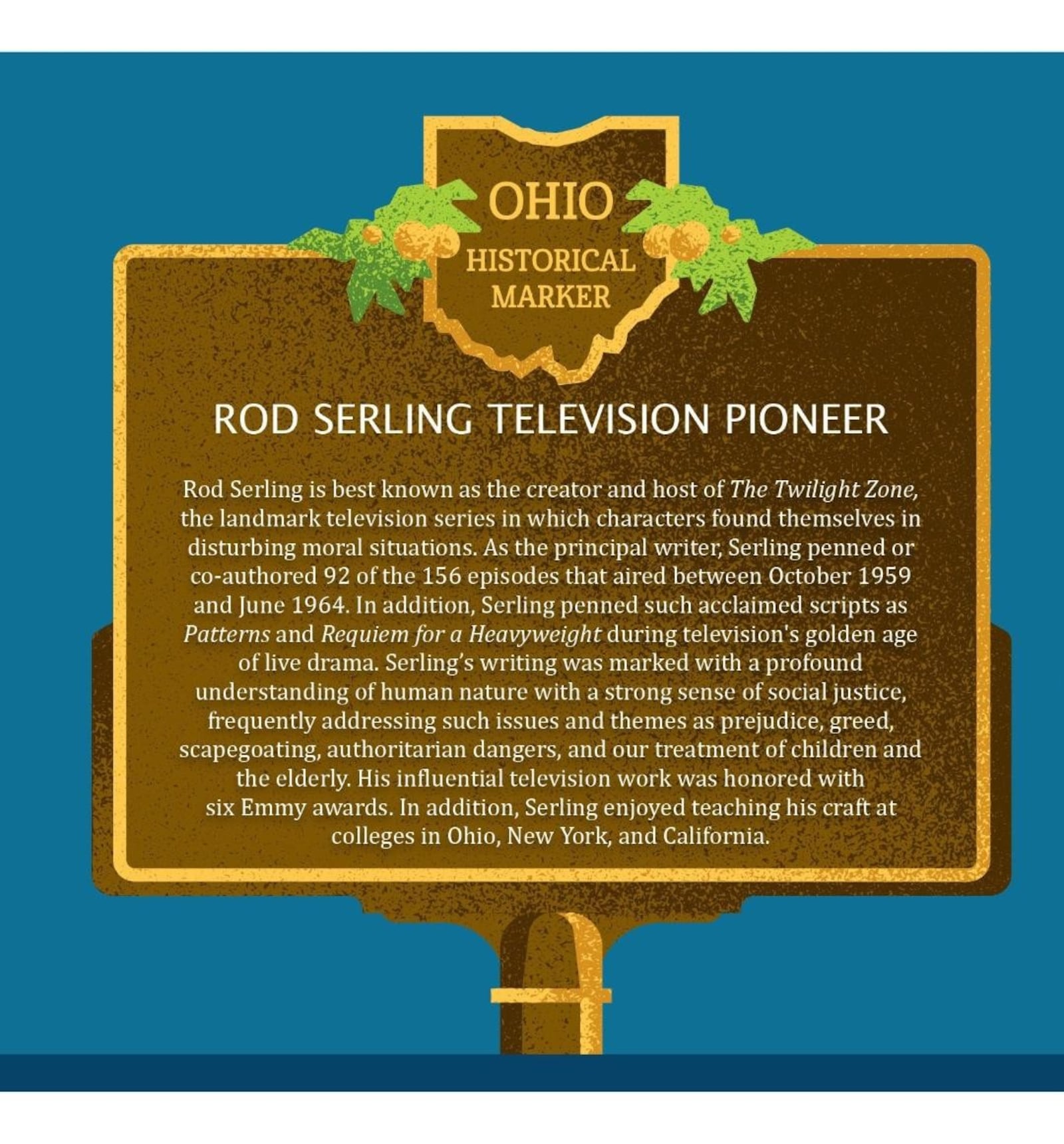 Artist rendering of Rod Serling Ohio Historical Marker by Betty Weibel. CONTRIBUTED