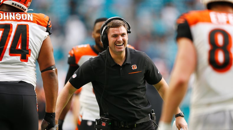MIAMI, FLORIDA - DECEMBER 22: Head coach Zac Taylor of the Cincinnati Bengals reacts against the Miami Dolphins during the fourth quarter at Hard Rock Stadium on December 22, 2019 in Miami, Florida. (Photo by Michael Reaves/Getty Images)