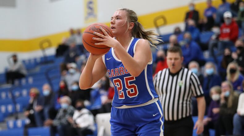 Carroll's Megan Leraas puts up a shot against Valley View during Tuesday's Division II regional semifinal at Springfield. Michael Cooper/CONTRIBUTED