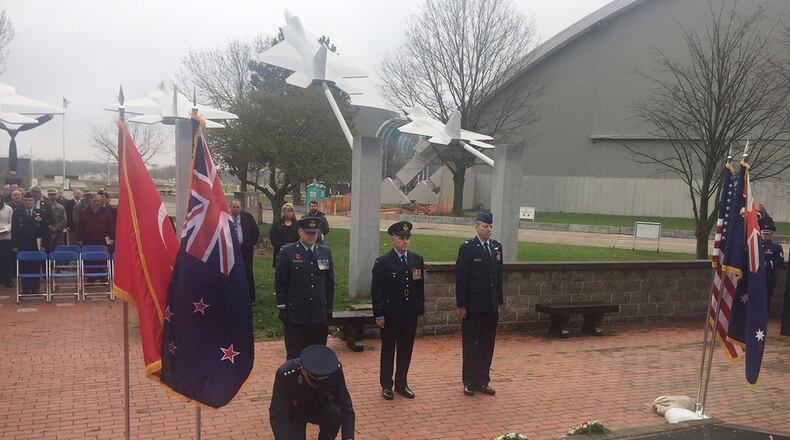 Members of the Royal Australian Air Force based at Wright-Patterson Air Force Base hosted an ANZAC Day commemoration, including an early morning service and a ‘gunfire’ breakfast, in the Valor Park section of Memorial Park at the National Museum of the U.S. Air Force April 25, 2018. (Skywrighter photo/Amy Rollins)