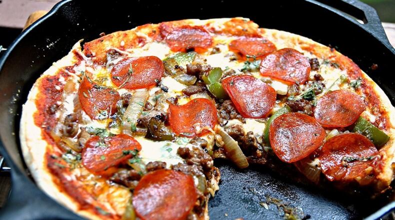 Loaded campfire pizza. (Gretchen McKay/Pittsburgh Post-Gazette/TNS)