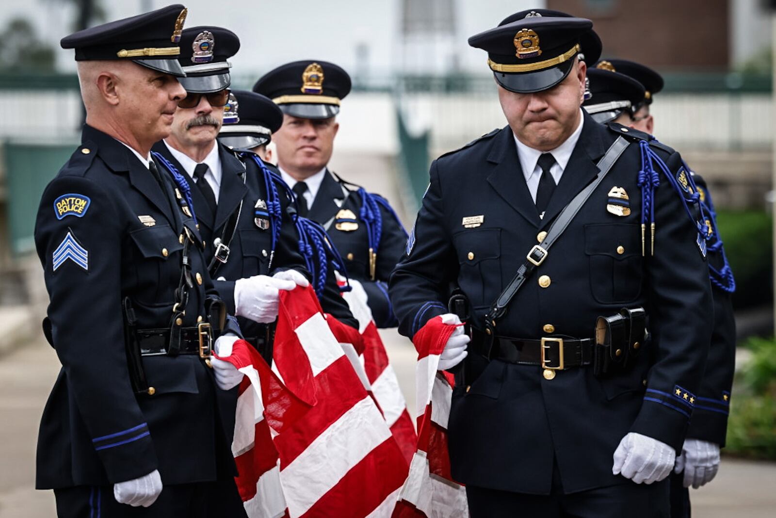 Dayton police department's honor guard performed the flag ceremony during the Montgomery County Law Enforcement Memorial Ceremony held at RiverScape May 3, 2024. JIM NOELKER/STAFF