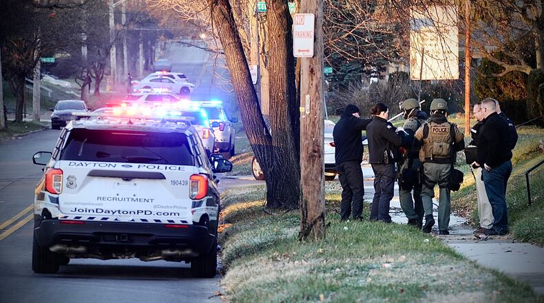 Police and SWAT units were in the area of Hoover, Evergreen and Cedarhurst avenues after a shooting was reported earlier this morning. MARSHALL GORBY/STAFF