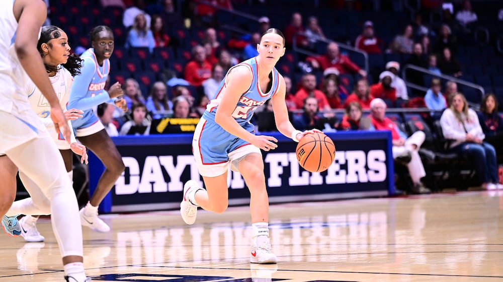 Dayton's Nicole Stephens dribbles the ball during their game against Long Island University on Sunday, Dec. 7, 2025 at UD Arena. ERIK SCHELKUN / CONTRIBUTED PHOTO