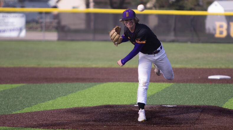Butler freshman Hunter Richardson fires a pitch plateward during a recent game. Jeff Gilbert/CONTRIBUTED