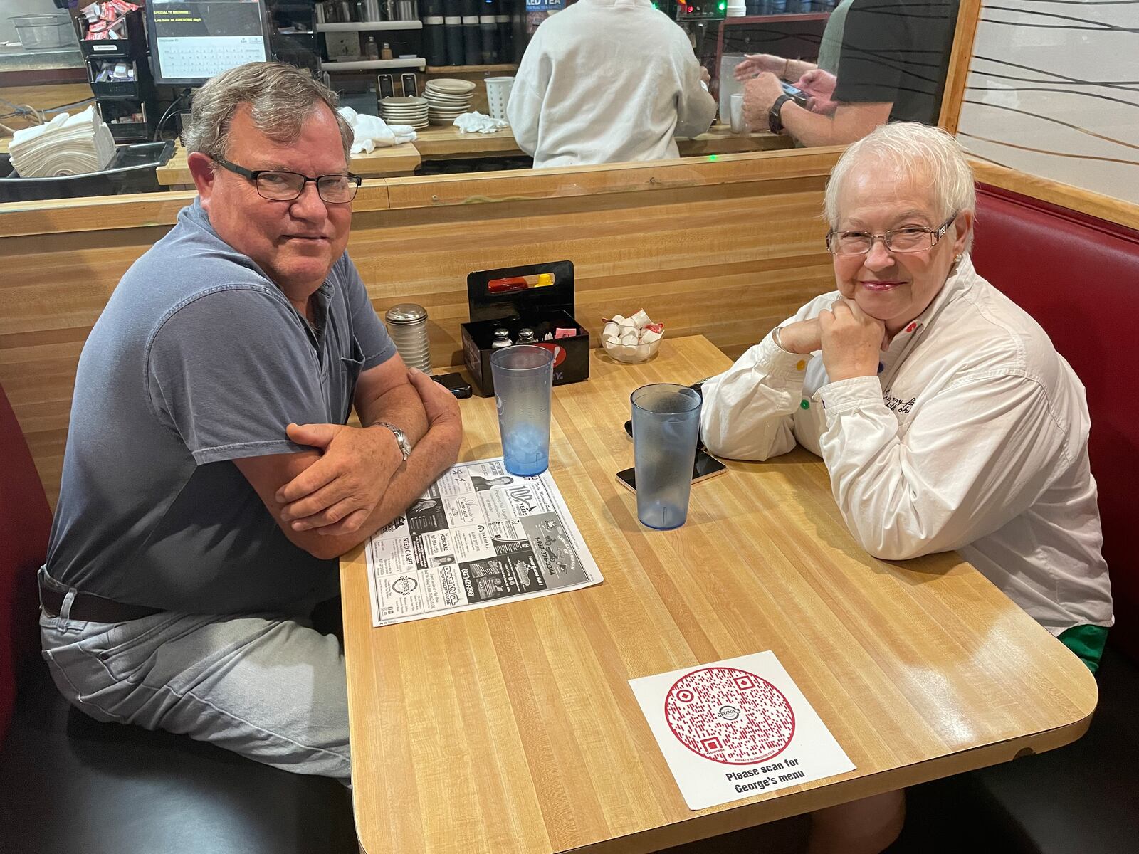 After hours, George’s Family Restaurant in Dayton turns into the set of a new independent feature film called ‘Another Day.’ Pictured is Jeff and Jenifer Shyrigh of Germantown who are extras in the film. NATALIE JONES/STAFF