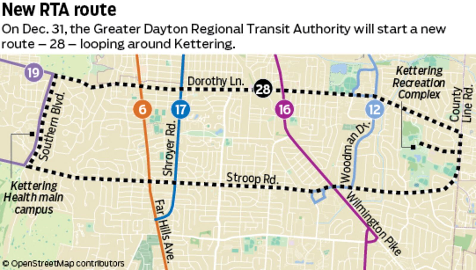 The RTA will launch Route 28 in Kettering Dec. 31. It will run from 6 a.m. to 11 p.m. STAFF