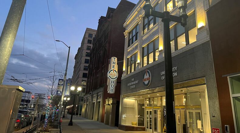 Decorative street lights on South Main Street in front of the east side of the Dayton Arcade. The Arcade is among projects given priority on the regional project wishlist. CORNELIUS FROLIK / STAFF