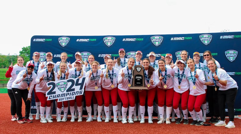 The Miami University softball team won the Mid-American Conference tournament on Sunday to clinch its fourth straight NCAA Tournament appearance. Miami Athletics photo