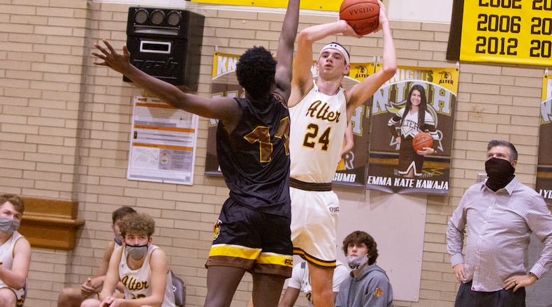 Alter High School junior Jacob Conner during a game vs. Cincinnati Roger Bacon on Friday, Jan. 29, 2021. Jeff Gilbert/CONTRIBUTED