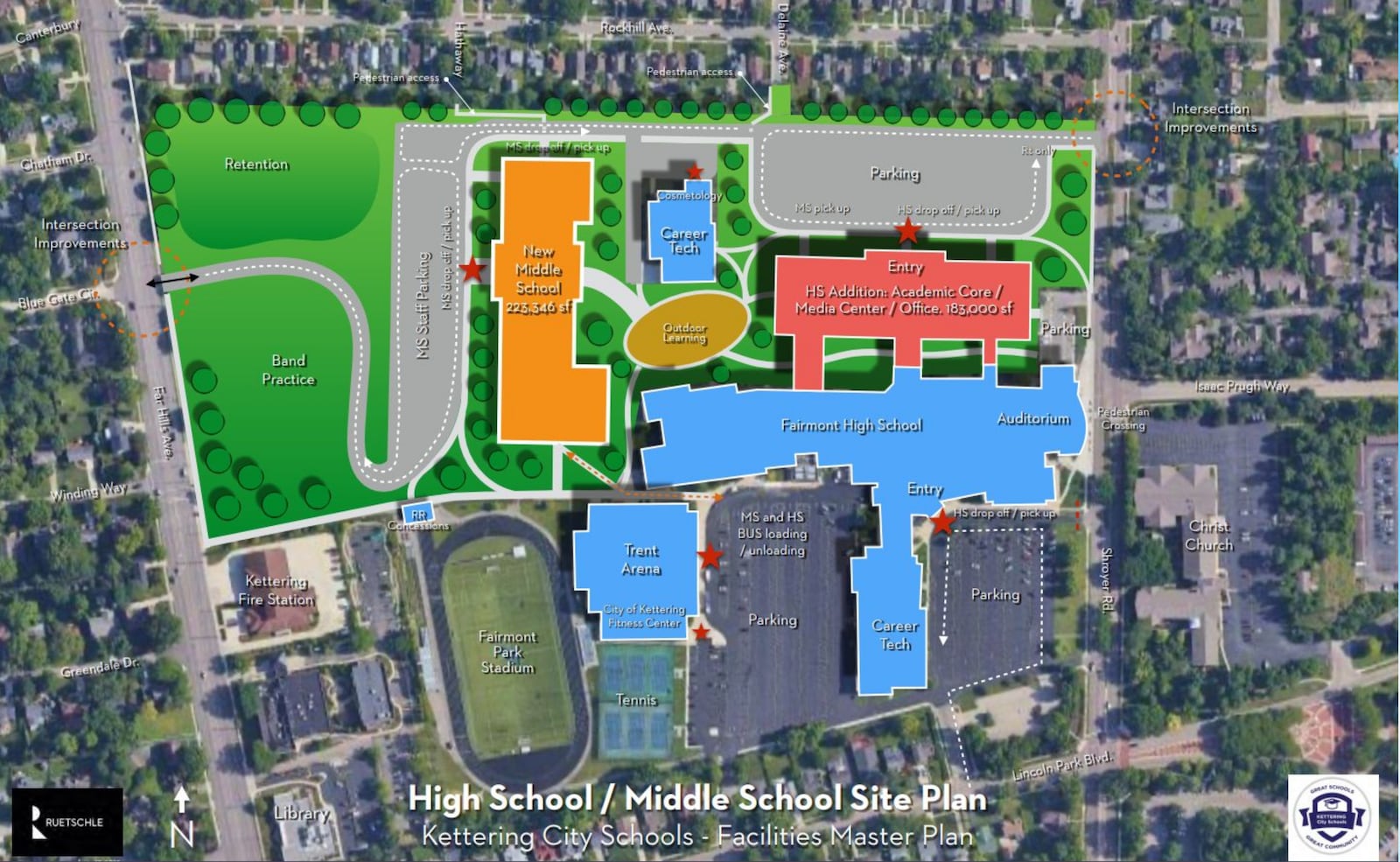 A site plan for the Kettering City School District's high school and middle school campus. CONTRIBUTED