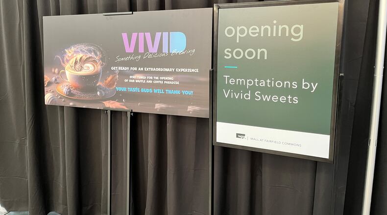 Vivid Sweets will serve brewed coffee, waffle crepes, ice cream, milkshakes and more in the food court at The Mall at Fairfield Commons. NATALIE JONES/STAFF