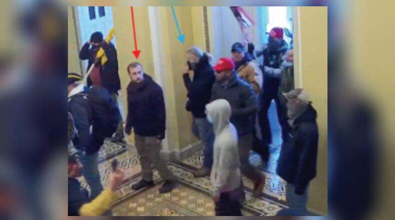 Jared Kastner, left, and Luke Faulkner, right, are accused of unlawfully entering the U.S. Capitol on Jan. 6. Photo attributed to federal court documents.
