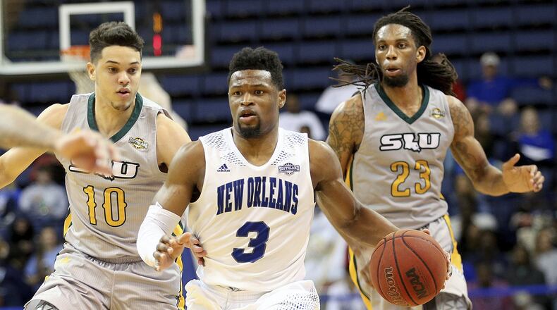 New Orleans Privateers guard Nate Frye (3) during the game between Southeastern and UNO at Lakefront Arena on Thursday, March 2, 2017. University of New Orleans coach Mark Slessinger will never forget the game days when he’d drive past by lingering ruins from Hurricane Katrina on his way to rebuilt Lakefront Arena and see maybe 50 people in the stands at tip-off. Memories like those help him and others who never gave up on UNO appreciate how far this year’s No.1 seed in the Southland Conference tournament has come. (Michael DeMocker/NOLA.com The Times-Picayune via AP)