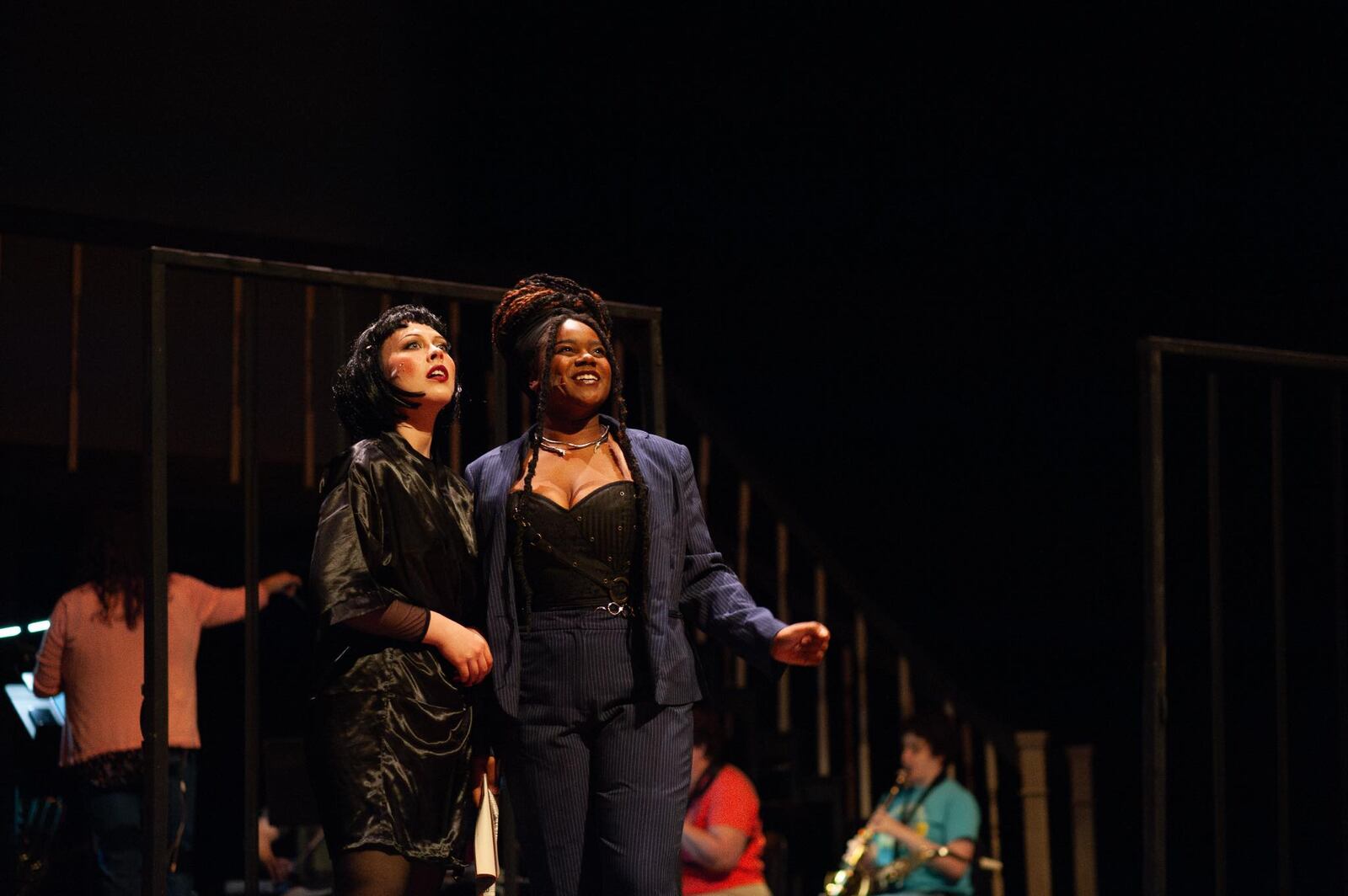 Ashley James (Velma Kelly) and Cece Jones (Matron "Mama" Morton) in TheatreLab Dayton's production of "Chicago." Photo courtesy of Mackensie King