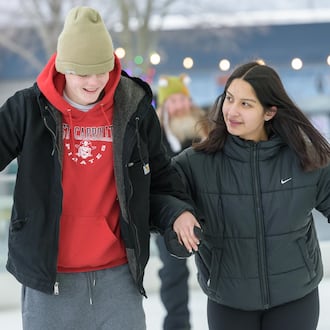 Five Rivers MetroParks hosted the Timeless Tales Family Skate Day at the MetroParks Ice Rink, located at RiverScape MetroPark in downtown Dayton on Sunday, Jan. 11, 2026. The Penguin Toss, family-friendly music plus games, coloring pages and a scavenger hunt in the heated comfort tent are featured during this weekly event. The ice rink is open daily until Feb. 27 (weather permitting). TOM GILLIAM / CONTRIBUTING PHOTOGRAPHER