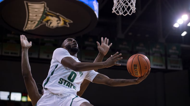 Wright State's Amari Davis goes up for a bucket against IUPUI at the Nutter Center on Feb. 8, 2023. Joe Craven/Wright State Athletics