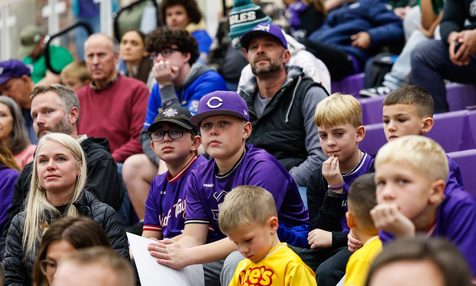 Middletown native and Major League Baseball player Kyle Schwarber returned to Middletown High School for an event at Wade E. Miller Arena Wednesday, Nov. 19, 2025. The “Beyond the Field with Kyle Schwarber” night gave a crowd of baseball fans a chance to hear Schwarber talk about baseball, family and giving back to the community during the event. NICK GRAHAM/STAFF